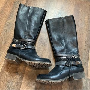 Maurices strappy black tall boots
